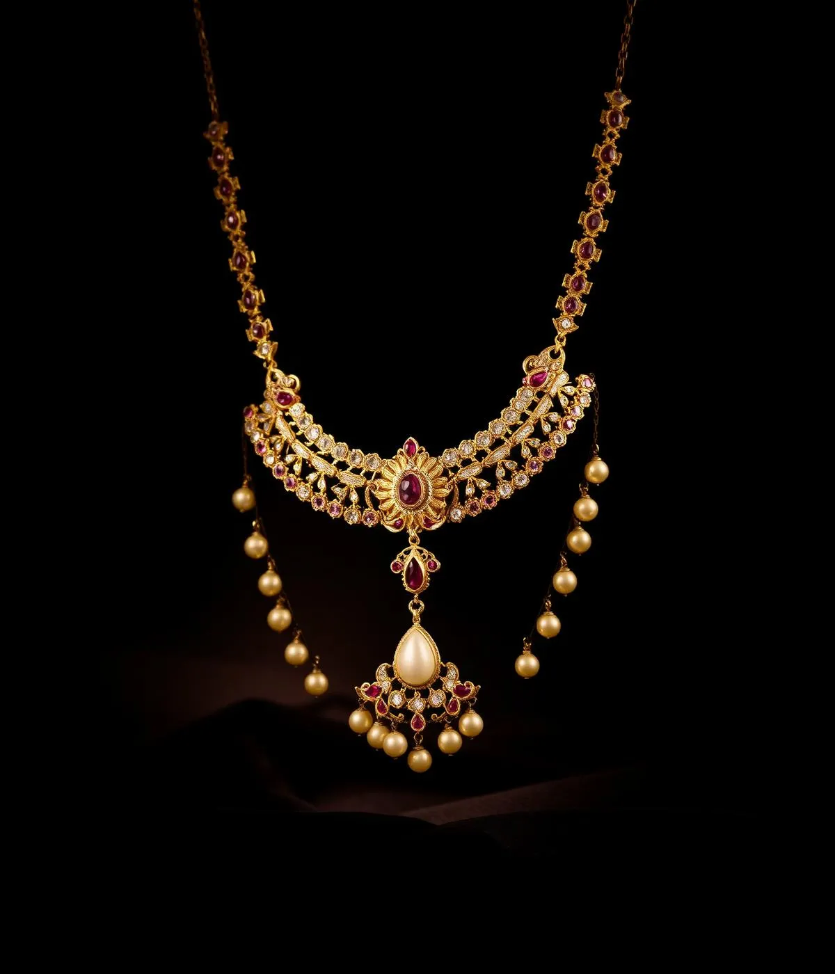 1gm gold necklace with ruby pendant